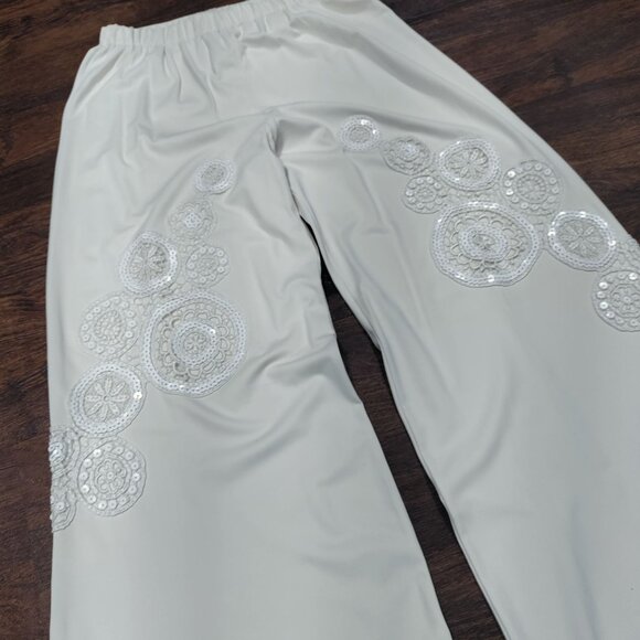 Sagaie Paris Women's Pants Elegant Ivory Floral Lace Sequin Wide Size Small - Picture 4 of 16